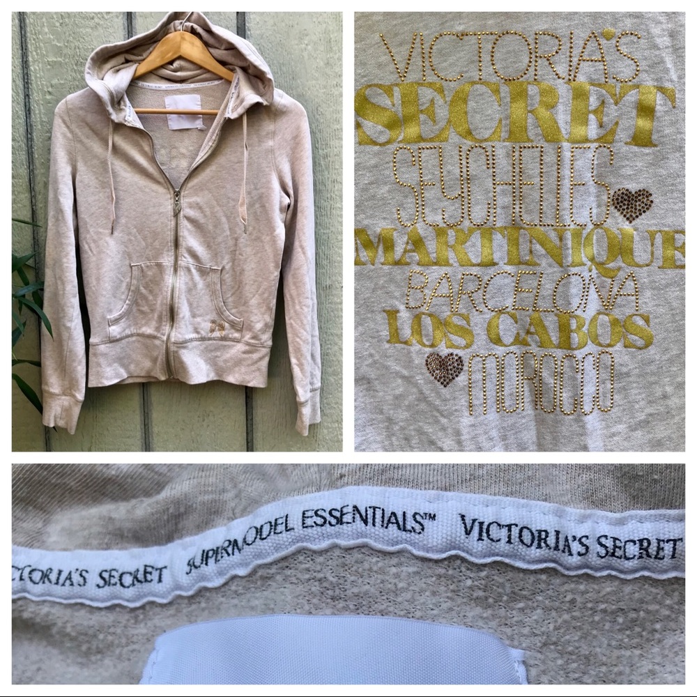 VS gold glitter rhinestone zip hoodie supermodel